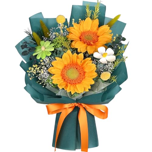 Preserved Sunflower Bouquet - Forever Flowers for Delivery, Green Flower that Last 3 Years, Eternal Flowers Bouquet, Mothers Day Gifts for Mom Grandma Wife, Anniversary Birthday Gifts for Women - color: Green