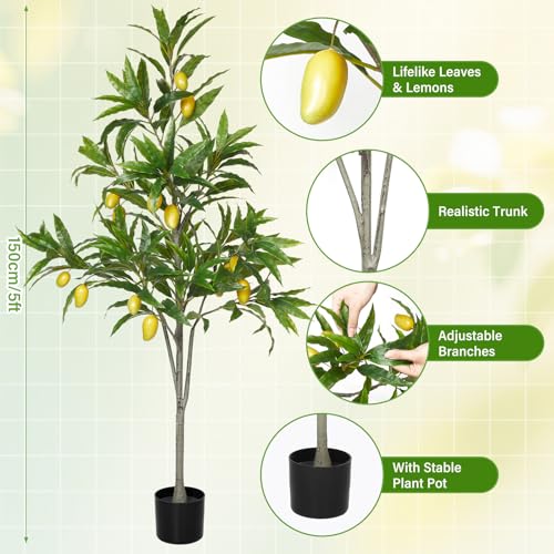 Daifunli 1 Pack Artificial Mango Tree with Realistic Leaves and Natural Trunk Faux Tree with Silk Leaves for Porch Home Office Farmhouse Indoor Outdoor Housewarming Gift - style: Mango