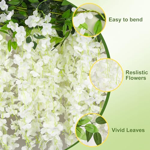 Alotiki Wisteria Hanging Flowers, Artificial Flowers for Decoration, Wedding, Garden, Wall,White 10 Pcs Total 60ft - color: White, size: 10