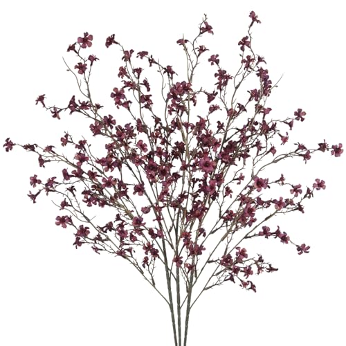 3 Pcs Cherry Blossom Branches Artificial Flowers for Spring Summer Indoor Decoration Faux Cherry Blossom Long Stems Fuchsia Silk Fake Flowers for Tall Vase Arrangements Home Wedding Table Decor - color: Fuchsia