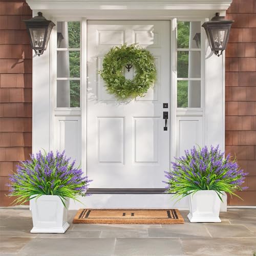 40 Bundles Artificial Plants Outdoor Fake Monkey Grass with Lavender Flowers Plastic UV Resistant Greenery Shrubs for Window Box Porch Garden Patio Outdoor Decor(Purple) - color: Purple