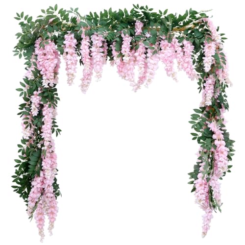1pc/2pcs Encrypted Flower Vine Wisteria Artificial Flowers Garland,White Wisteria Hanging Flowers Flower Garland Decorations for Home Garden Outdoor Ceremony Wedding Arch Decoration (Pink, 1pc) - color: Pink, size: 71 inches