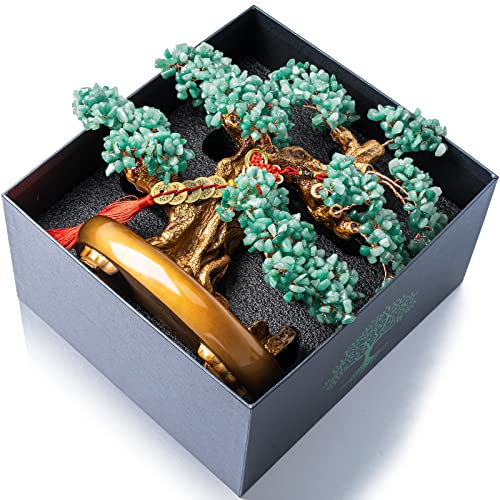 Green Aventurine Gemstone Crystal Bonsai Tree of Life Large Feng Shui Money Chakra Tree for Luck and Wealth Desk Decoration(1,251 Gem Count) - color: Green Aventurine