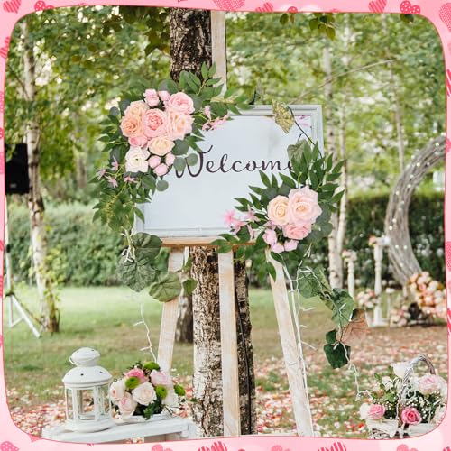 2 Pcs Wedding Arch Decorations - Reusable Artificial Hanging Flowers Floral Swag Greenery Garland for Wedding Welcome Sign Backdrop Bridal Ceremony Reception Backdrop Decoration(Light Pink - color: Light Pink