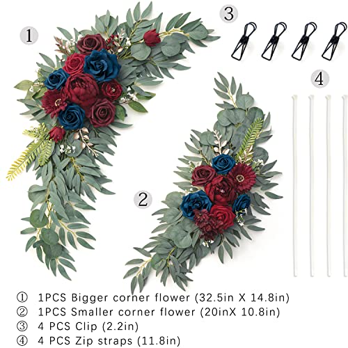 ponatia Wedding Arch Flowers (Pack of 2), Burgundy and Navy Flowers Wedding Decorations for Wedding Welcome Signs, Wedding Arches for Ceremony Reception - color: Burgundy & Navy Blue