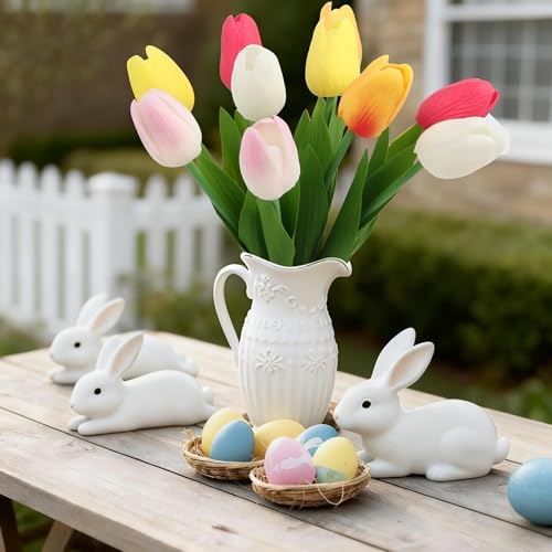 Artificial Tulips Flowers Fake Latex Tulip Stems - 30pcs Real Touch Faux Multicolor Tulips Flower for Easter Spring Wedding Bouquet Centerpiece Floral Arrangement Cemetery Table Decor - color: Multi-color03