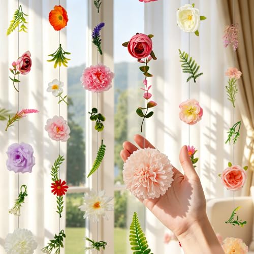 Livole 6Pcs 36Ft Hanging Flower Garland with Bow Wildflower Garlands Backdrop Silk Artificial Fake Floral Vines for Wedding Bridal Party Birthday Arch Wall Home Garden Decor - color: Purple Wildflower, size: 6Pcs