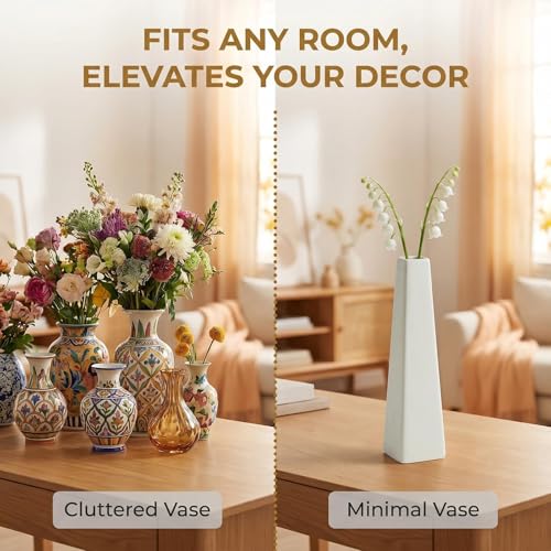 7.08 Inch Ceramic Bud Vase, Tall Square Single Stem Flower Vase, Modern Decor Floral Centerpiece for Wedding Table Office Home Shelf White - color: White