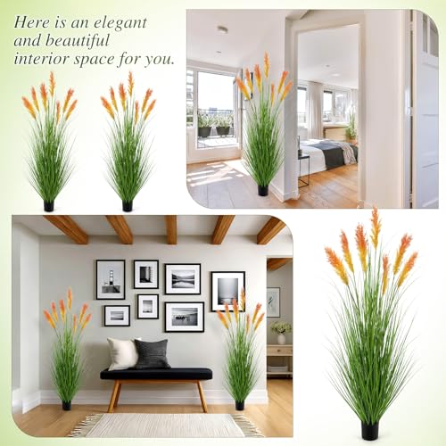 Thiccywoov 2 Pack 5 ft Tall Artificial Grass Plant Outdoor Faux Pampas Grass Potted Ornamental Plant UV Resistant Boho Fake Greenery Shrubs for Housewarming Patio Porch Entryway Balcony Indoor Decor - size: 5 ft