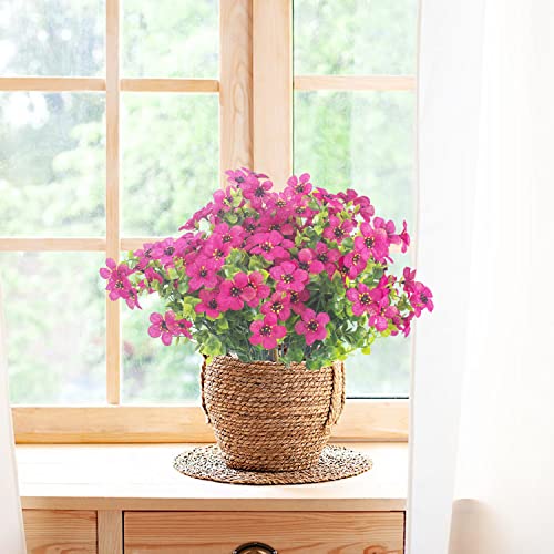 Grunyia 10 Bundles Artificial Flowers Outdoor UV Resistant Fake Flowers No Fade Faux Plants Garden Porch Window Box Decorating (Rose Red) - color: Rose Red