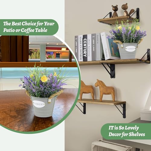 Artificial Plant Purple Lavender | Potted Faux Greenery | Farmhouse Decor for Home, Office, Bathroom | Galvanized Metal Pot - color: Lavender Flower With Yellow Daisy