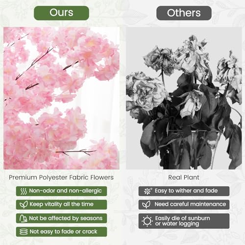 Goplus 6.5FT Artificial Cherry Blossom Tree, Pink Fake Flower Tree, Faux Floral Plant Blooming Tree in Cement Pot, Tall Potted Artificial Tree for Indoor Outdoor Office Home Porch Decor