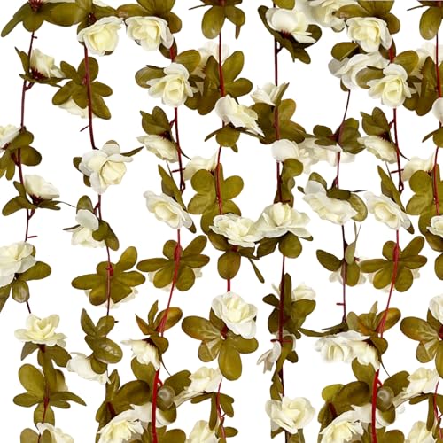 8Pcs 63Ft Cream Rose Garland, Fake Flower Vines, Artificial Vine Flowers, Rose Hanging Garland for Party Wedding, Garden, Room Table, Christmas, Backdrop Wall Arch Decor - color: Cream, size: 8Pcs-63Ft