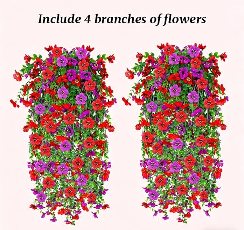IDEVER Artificial Hanging Flowers for Outdoors Decor Silk Fake Hanging Plants No Fade Realistic Flowers for Garden Porch Balcony Ceiling Wedding Party Summer Spring Home Decor(4PCS Light Purple-Pink) - color: 4pcs Light Purple-pink