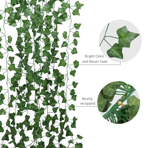 RECUTMS 258 FT Fake Vines Greenery Leaf Garland Ivy Vine Foliage Flowers Hanging for Wedding Party Garden Home Kitchen Office Aesthetic Wall Bedroom Living Room Wedding Party Patio Decor(36 Pack) - color: Green-36