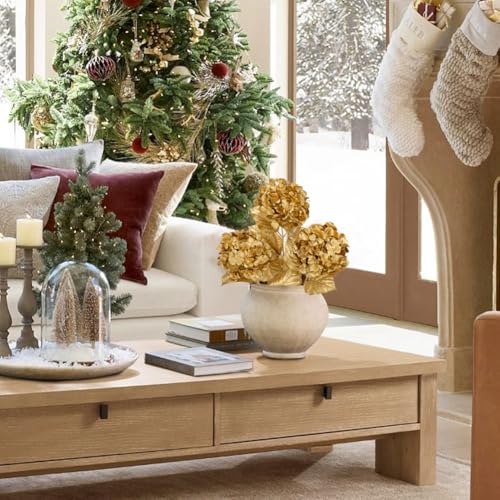 Hollyone 3Pcs Christmas Flowers Gold Artificial Hydrangea Flowers 26.8inch Fake Hydrangea Flower Floral Arrangements Bouquets Xmas Faux Hydrangea Stems Wedding Party Centerpieces Christmas Home Decor - color: Gold - Hydrangea