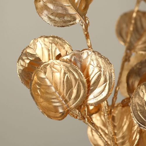 Efavormart 2 Pack 27 inch Metallic Gold Artificial Round Eucalyptus Leaf Branches, Faux Decorative Bouquets for Modern Interior Staging and Event Accents - color: Type11
