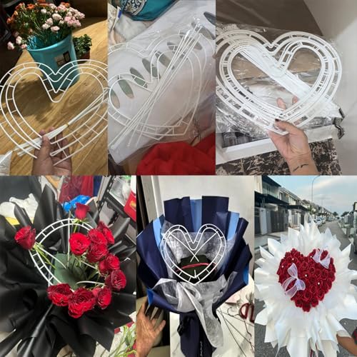 ArrErr 6 Set Flower Bouquet Shaper Heart Shape Floral Cage Rose Stem Holder Flower Arrangement Stand for Fresh Roses Her Gift Birthday Girlfriend Valentines Mothers Day Anniversary Wedding Flowers