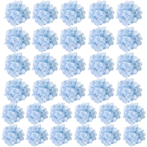 HinyoCo 32 Pcs Silk Hydrangea Artificial Flowers Hydrangea Heads No Stems, Used for Home Wedding Party Decoration (Light Blue) - color: Light Blue