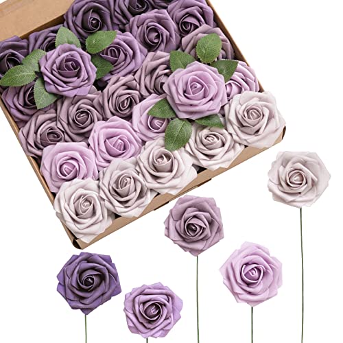 Ling's moment Artificial Flowers, 25Pcs 3" Roses in Purple Shades, Realistic DIY Foam Floral Decor for Wedding Bouquets/Centerpieces, Outdoor Party Backdrops, Room/Table, and Garden/Pot Decorations - color: Shades of Purple, size: 25Pcs