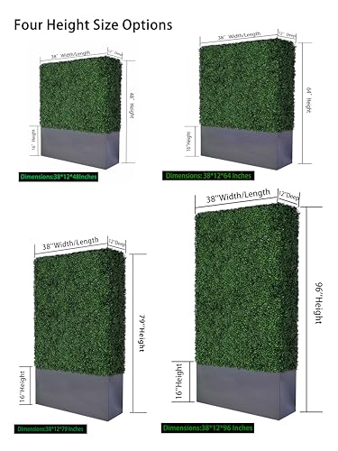 Artificial Hedge Wall (38" Width* 12" Deep* 96" Height) with Dark Gray Stainless Steel Planter Box (96.00) - size: 38"W*12"D*96"H