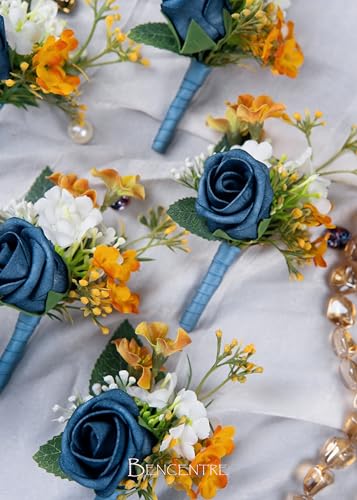 French Blue Boutonniere for Men,Prom boutonnieres,Groom and Groomsmen Boutonniere for Wedding Ceremony Anniversary, French Country Wedding Themes (Set of 6) - color: French Blue, size: set of 6