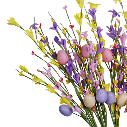 Easter Egg Stems,6pcs 17in/43cm Egg Picks with Forsythia Flowers for Flower Arrangement Vase Easter Decor - color: 6 Pink Color