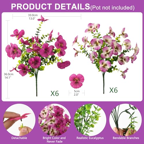 Artificial Fake Pansy Flowers for Outdoor, 12 Pcs Faux Silk Pansies Flower for Spring Summer Decoration, UV Resistant Fake Plants for Outside Planter Porch Yard Patio Home Decor(Gradient Double Pink) - color: Gradient Double Pink