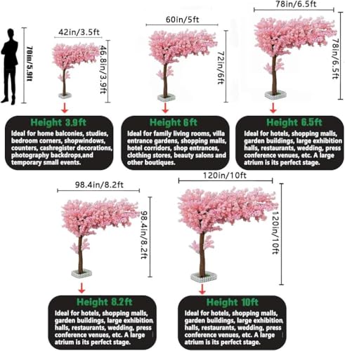 Japanese Artificial Cherry Blossom Trees Wishing Tree Handmade Shopping Wedding Party Indoor and Outdoor Decoration Artificial Cherry Blossom Tree,Pink,H3.9*L3.5ft | Fake Japanese Sakura Tree for Wedding, Banquet, Mall, Indoor and Outdoor Decoration,Stage