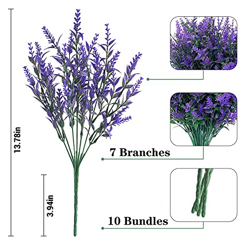 Outdoor Artificial Lavender Fake Flowers - 20 Bundles UV Resistant Outdoor Faux Plastic Flowers Plants Greenery Shrub for Indoor Outside Decoration(Purple) - color: Purple, size: 20 Bundles