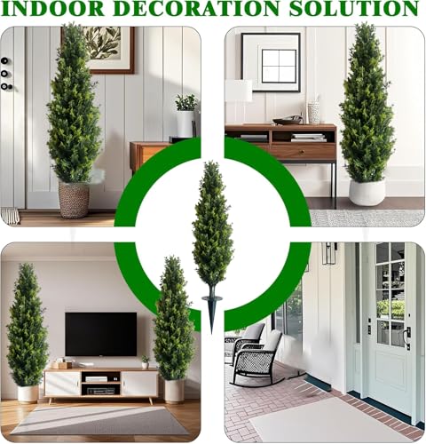 Artificial Pine Trees (3 feet Tall) 2 Pieces, with Ground Stakes Suitable for Both Outdoor and Indoor use, Imitation Pine Shrub Plants, Highly Realistic Plants, for Front Door Decoration, Garden