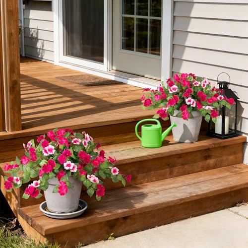 INXUGAO Artificial Fake Flowers for Outdoors Spring Decoration 2 Bundles Faux Flowers Plants for Outdoor Planters UV Resistant Silk Realistic Flowers for Outside Home Garden Front Porch Patio Décor - color: A-rose Red White