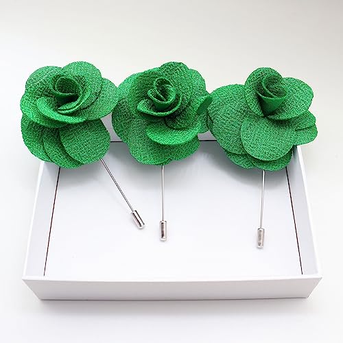 Rhungift Men's Camellia Flower Lapel Pin Handmade Rose Boutonniere Stick Brooch for Suits Wedding Party Groom Multicolor Men Women - color: Green