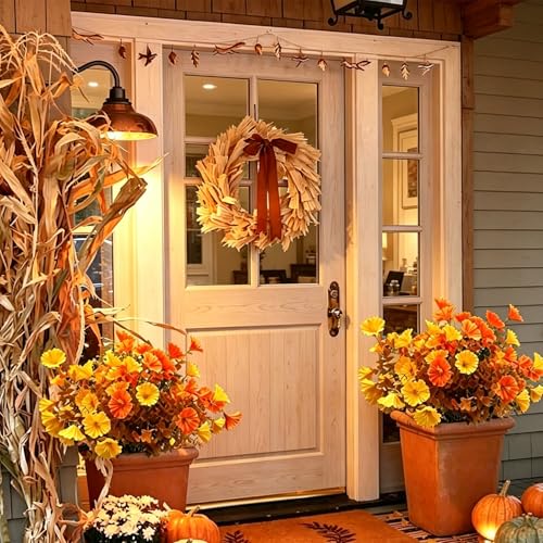 6 Pcs Artificial Fall Flowers 13.7 Inch Faux Autumn Floral Stems Mixed Burnt Orange Fake Bouquet Thanksgiving Table Centerpiece Home Decor - color: Orange Yellow