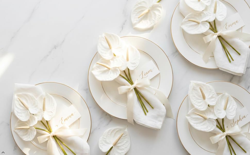 5 PC 24inch Artificial Anthurium Lily Flowers Permanent for Home Decor Bouquet and Green Leaf for Home Bridal Wedding Festival Party, Crafts, Store Decor Small Flower Bouquet Accessories (Pure White) - color: Pure White