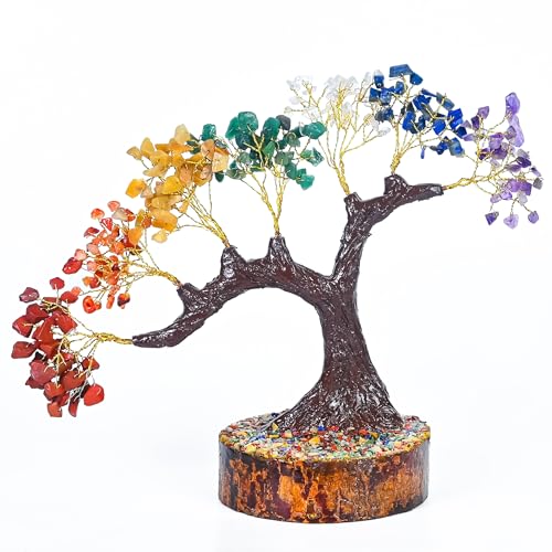 Crocon® 7 Chakra Bonsai Crystal Tree of Life Healing Crystals Home Decor Spiritual Gift, Birthday Gifts for Women, Mom, Sister Housewarming Gifts New Home Meditation Decor, Gift for Her Grandma - color: 002a Seven Chakra (Bonsai Tree)