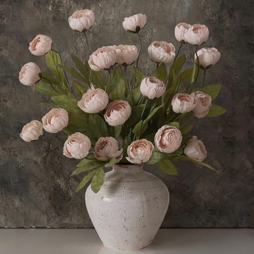 VIERENA 6 Pcs Faux Silk Peony Artificial Flowers for Vase -27", Bulk Fake Peonies Branches with Stems for DIY Bouquet Centerpieces Wedding Fillers Arrangements Shower Decorations (Beige) - color: Beige