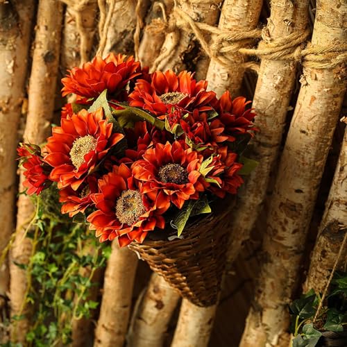 Artificial Sunflower Bouquet, 9 Heads, Silk Fabric with Iron Stems, Vintage Fall Style, Indoor Outdoor Wedding Party Home Garden Decor (Yellow) - color: Yellow