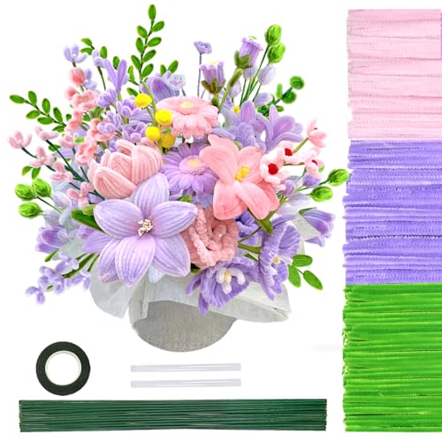 TOAOB 200pcs Pipe Cleaners Craft Supplies DIY Bouquets Making Thick Chenille Stems Artificial Flowers Craft Supplies for DIY Art and Crafts Home Decorations Light Pink Light Purple Light Green - color: Light pink/Light purple/Light green
