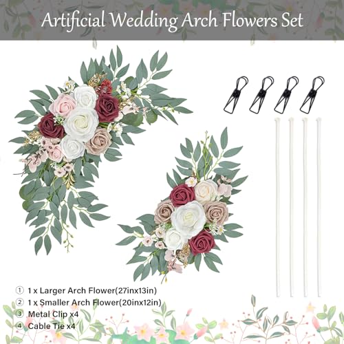 Wedding Arch Flowers, Artificial Arch Flowers for Wedding Welcome Signs Floral, Reception Backdrop Decoration, Bridal Shower, Baby Shower, Photo Backdrop Decorations (Red) - color: Red