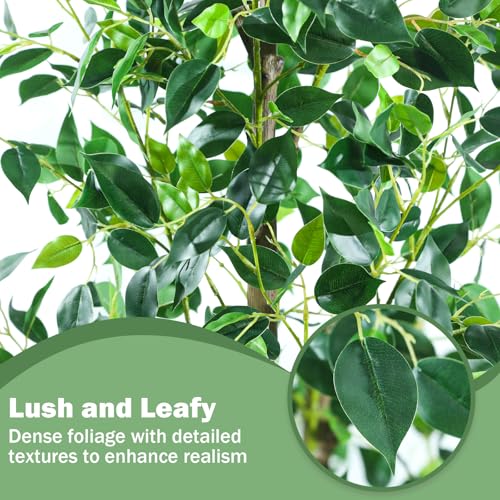 Caxchiling Fake Ficus Tree 6FT, Artificial Tree with Pot for Indoor Outdoor, Lifelike Faux Floor Plants with Moss Topper and Cotton Basket, Home Office Living Room Bedroom Doorway Hallway Decor - color: Ficus