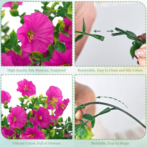 Artificial Hanging Flowers for Outdoors, 6Pcs UV Resistant Morning Glory Fake Flowers Outdoors Decorations, Realistic Silk Faux Hanging Plants Decor for Outside Planter Porch Patio (Lotus Color) - color: Lotus Color