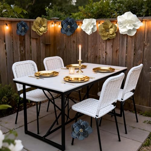 BRT Bearingshui Crepe Paper Flowers Decoration for Wall Total 9 Pcs, Artificial Flowers Backdrop for Wedding Decor Baby Bridal Shower Birthday Party, Gold White Black 3D Wall Flowers Decor - color: Gold Black White
