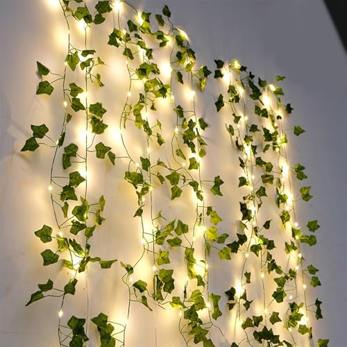 RECUTMS Artificial Ivy Vines 250 FT with 300 LED String Light Leaf Garland Fake Hanging Plants for Long Leaves Greenery Room Garden Office Wedding Wall Shower Patio Outdoor Indoor Decor (36 Pack) - color: Green-36 Light