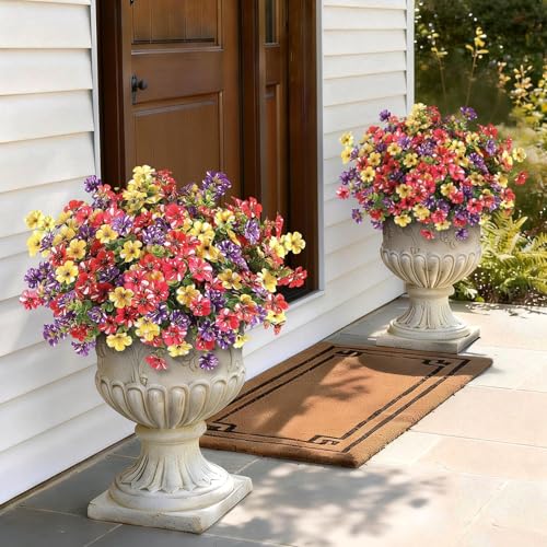GLIDLION 12 Bundles Artificial Morning Glory & Eucalyptus for Outdoor, Realistic Fake Silk Flower UV Resistant Faux Plant for Front Door Patio Garden Farmhouse Decor (Mixed Color) - color: Mixed Color