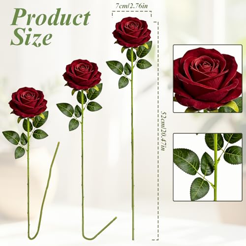 15PCS Artificial Flowers Fake Roses, Silk Artificial Burgundy Roses with Stems Realistic Bouquets for Wedding Centerpiece Valentines Day Decorations Home Decor Party Crafts DIY - color: Burgundy