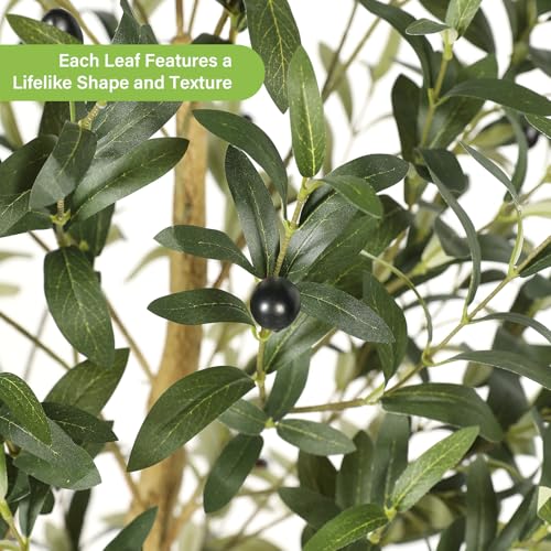 FEELEAD 5ft Faux Olive Tree Artificial Indoor with Planter - Realistic Potted Silk Olive Tree with Natural Looking Trunk, Fake Tree for Home Office Living Room Decor, Weighted Base - size: 5ft