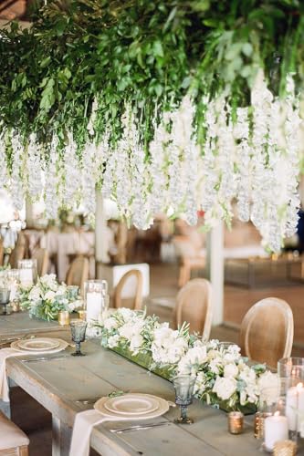 IPOPU Wisteria Hanging Flowers Garland 6.4FT Wisteria Garland Hanging Flowers for Decoration for Wedding Arch, Backdrop, Garden Party Decor, 3 PCS (Ivory) - color: Ivory