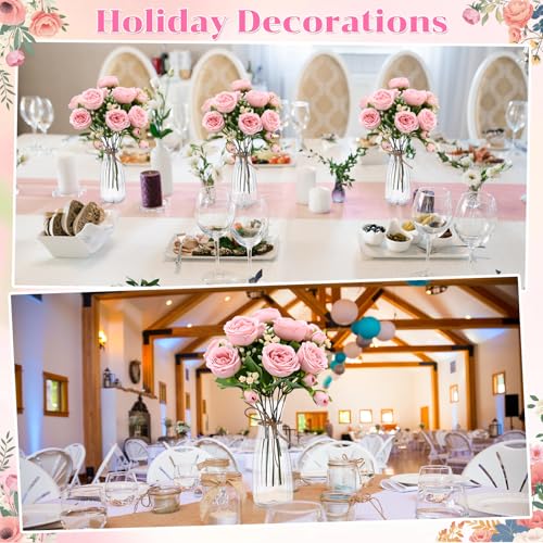Thiccywoov 19 Pack Artificial Peony Flowers with Vase Bulk, 12 Bundles Faux Peony Bouquet 6 Vase with 1 Rope Silk Flower Arrangement Wedding Table Centerpiece for Wedding Bridal Shower(Light Pink) - color: Light Pink