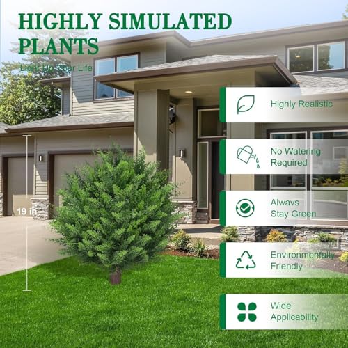 AOKIIE 24" Artificial Cedar Topiary Bushes UV Protection for Outdoor 2PCS | Fake Cypress Trees for Outdoors, Pine Plants for Patio, Porch, Home, Doorway Decor - size: 22Inches